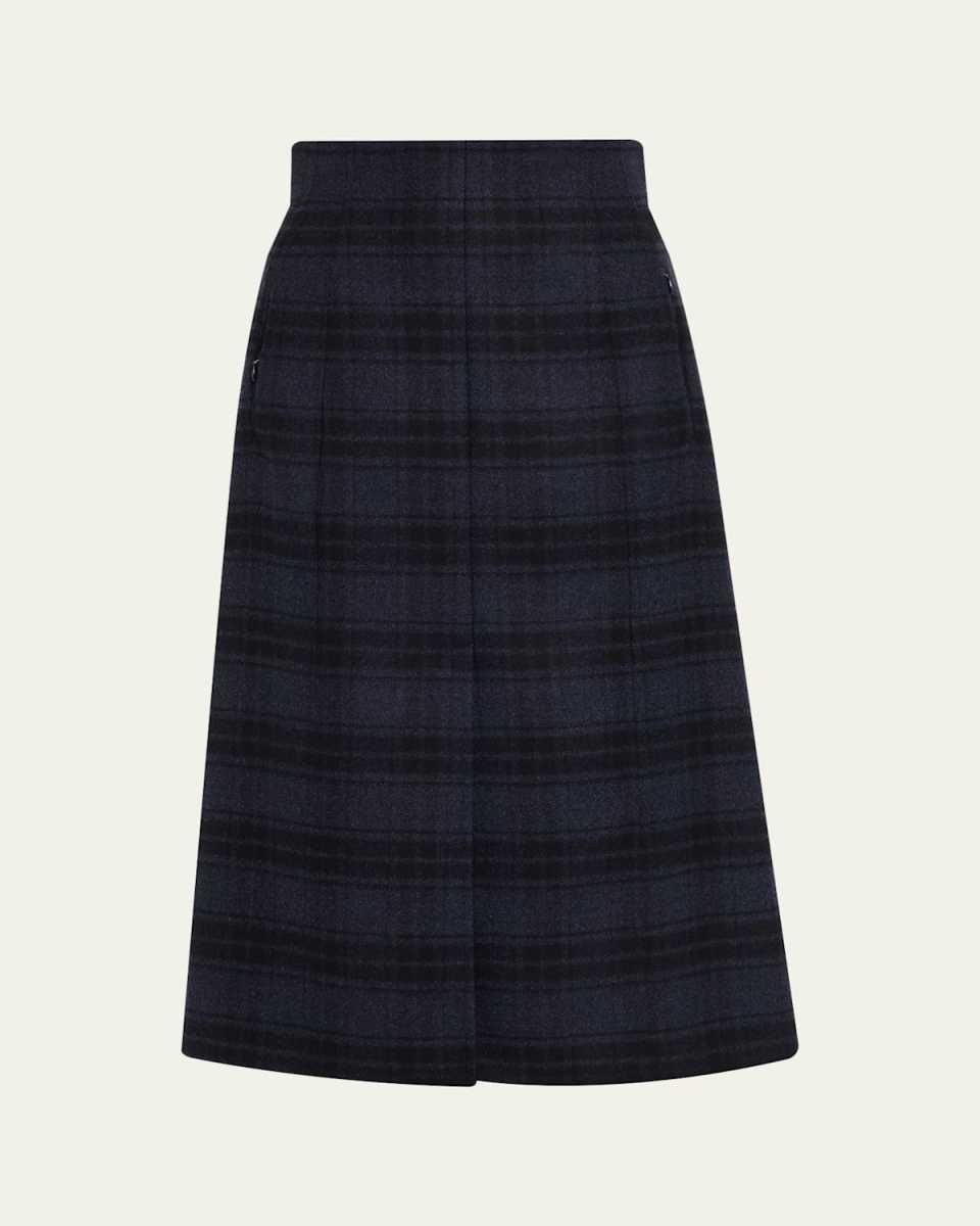 Check Wool Double Face A-Line Midi Skirt